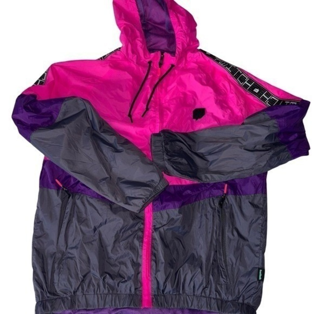 Twitch Windbreaker Jacket Small Pink Purple Colorblock Hooded Full Zip Streamer‎
